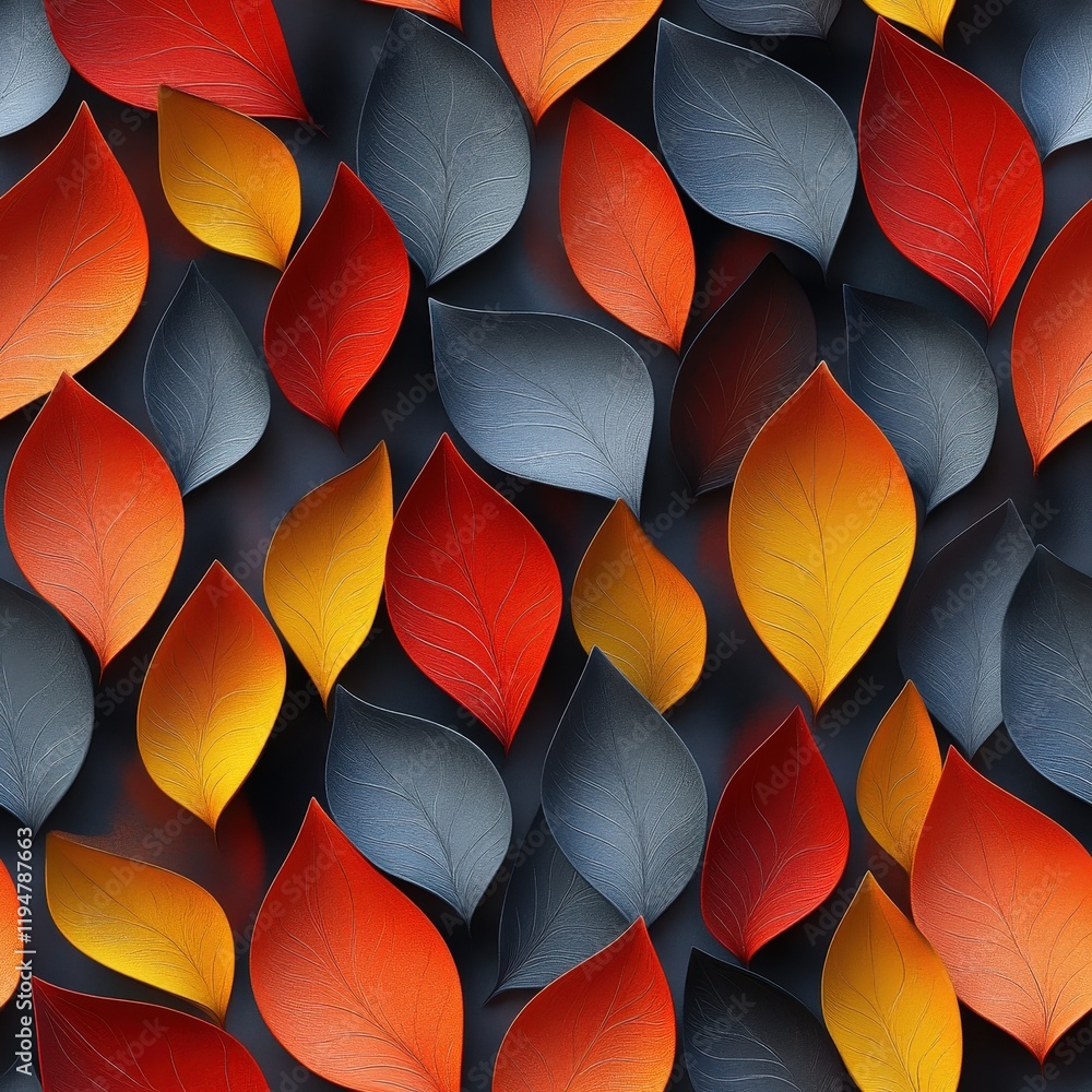 Poster Abstract Pattern of Colorful Leaves with Warm Tones and Smooth Textures for Background Decoration and Artistic Use