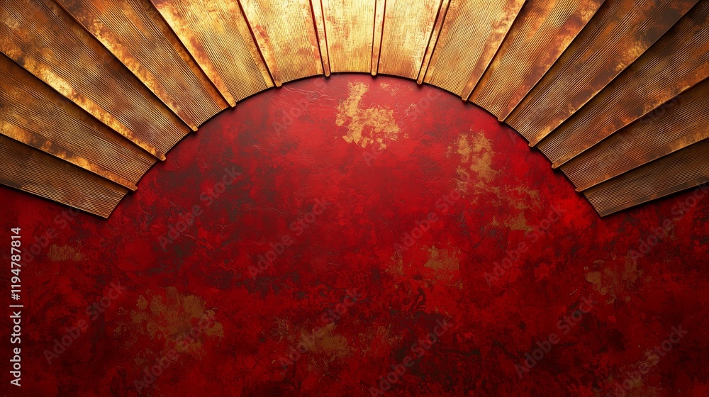 Poster elegant red background with golden fan design for text overlay