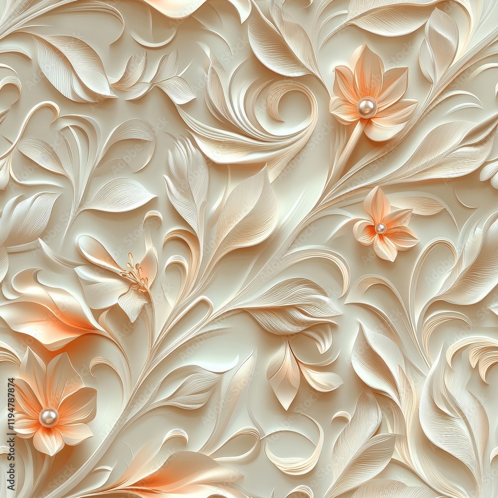 Poster Intricate 3D Floral Design with Pearlescent Details Showcasing Elegant Patterns and Textures for Creative Projects and Backgrounds