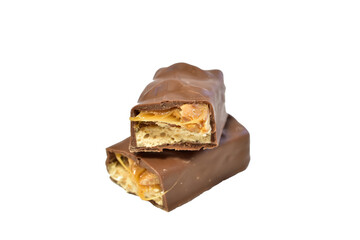 Chocolate candies with caramel filling lie on a PNG background.