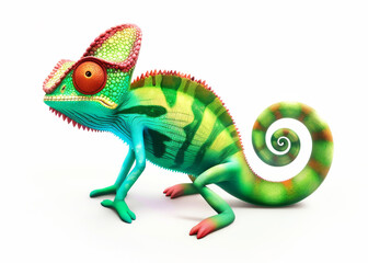 Fototapeta premium Veiled Chameleon Portrait: A close-up portrait of a vibrant veiled chameleon, showcasing its striking green, blue, and orange scales.