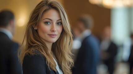 Obraz premium Attractive Woman with Long Blonde Hair Posing Indoors