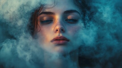 Mystical portrait of a woman surrounded by mist ethereal atmosphere