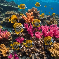 Fototapeta premium An aquarium-like view of fish swimming behind thick glass with city lights reflecting in the background.