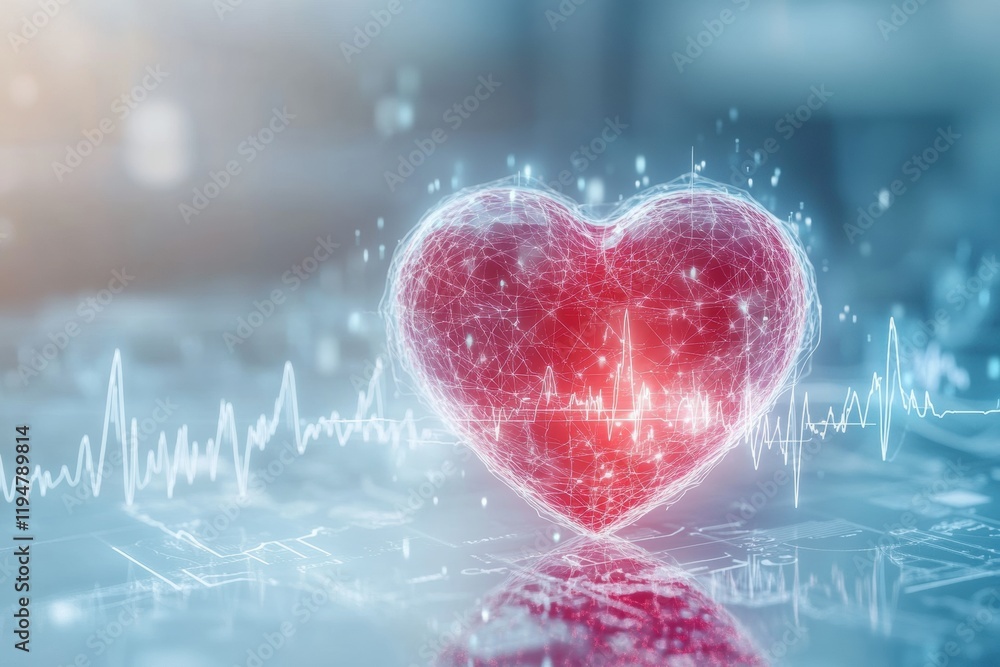 Aufkleber glowing red heart with dynamic cardiogram showcases the essence of love and life in a modern digital
