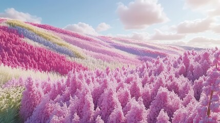 Fototapeta premium Pastel Flower Hill Under a Sunny Sky
