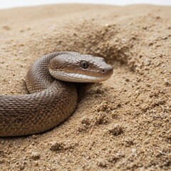 Obraz premium A sand boa partially buried in sand on a white background.