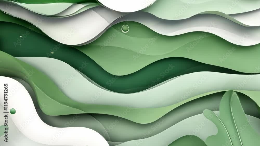 Poster Dynamic green abstract design with layered waves creating a soothing and modern visual effect in a minimalist style