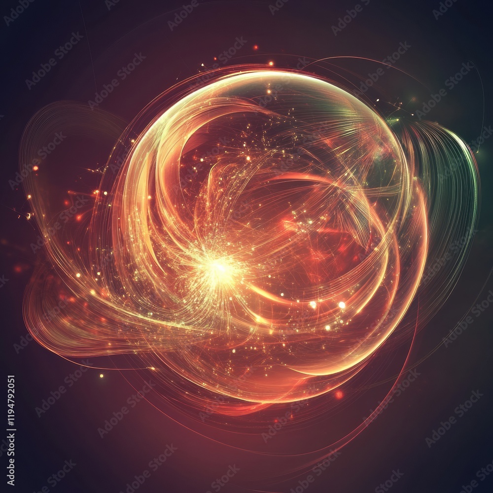 Aufkleber Glowing digital globe surrounded by flowing lines and illuminated points representing global connectivity and data flow. Generative AI