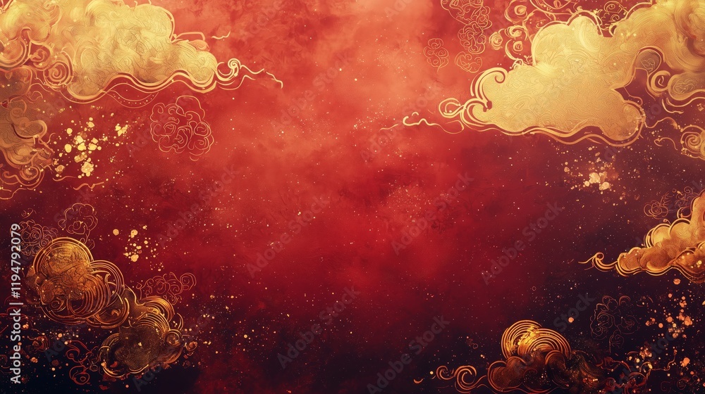 Poster abstract red and gold cloud background with artistic design elements