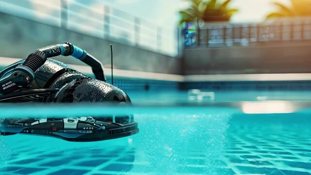 the robot cleans the pool. selective focus