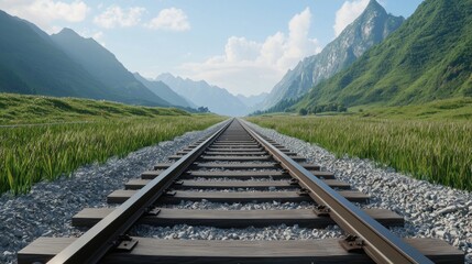 Fototapeta premium Train Tracks Through Mountain Valley