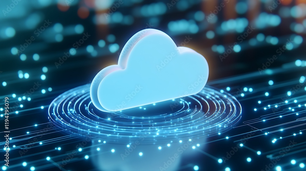 Aufkleber 3d render of futuristic cloud storage concept with digital circuits and glowing data connections