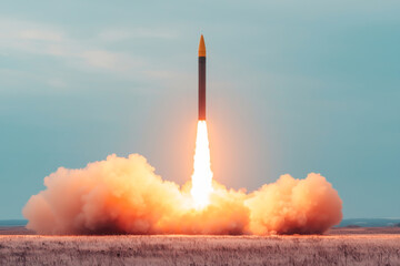 A powerful rocket launching into the sky, symbolizing advancements in space exploration.