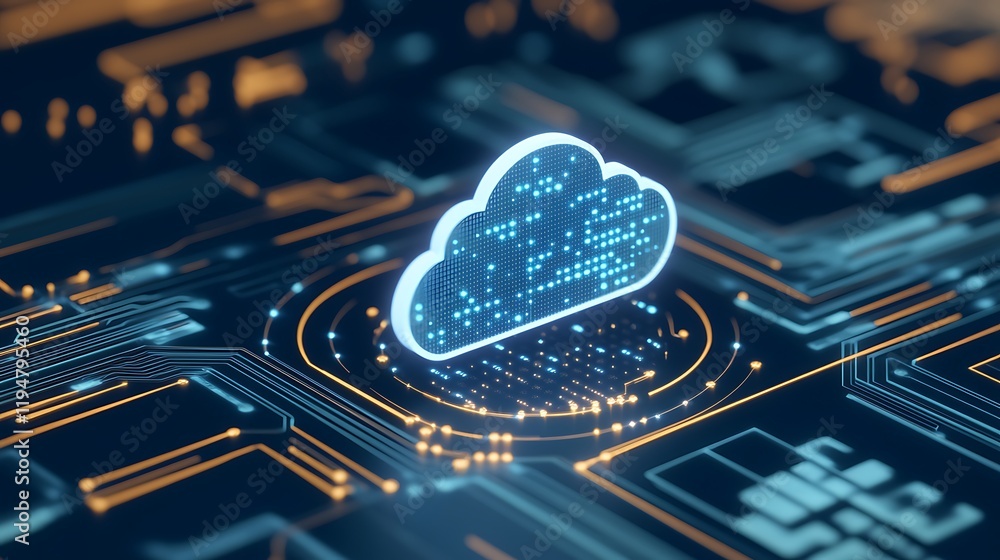 Poster abstract cloud icon on futuristic digital circuit board technology background for data storage conce