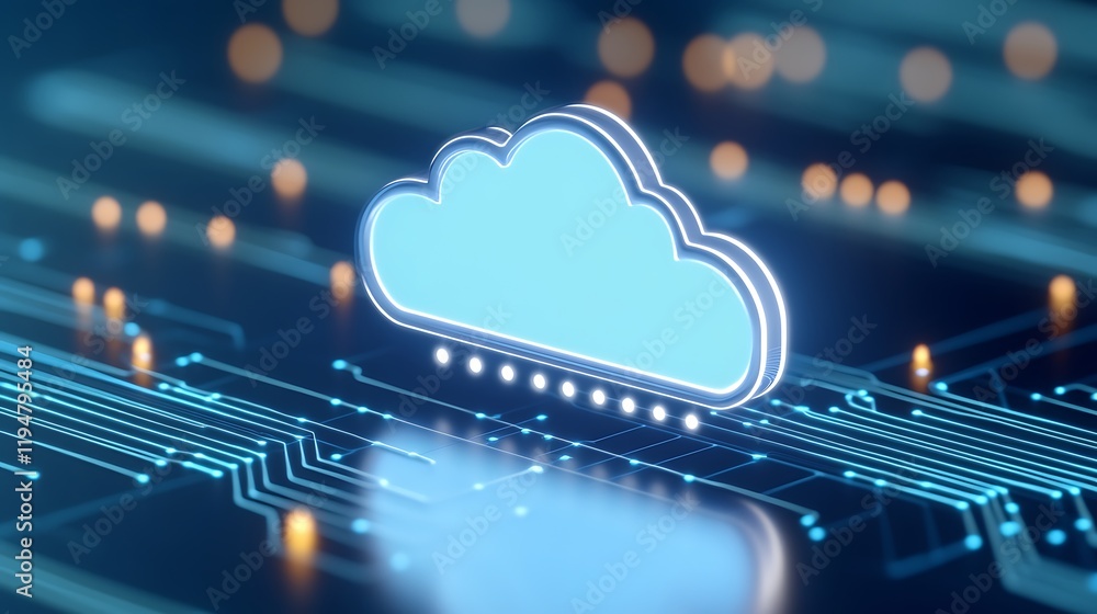 Poster abstract cloud symbol over digital circuit board background representing cloud computing technology
