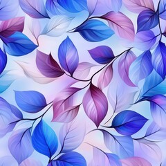 Seamless Abstract Pattern Featuring Decorative Purple and Blue Leaves on a Soft Background for Modern Designs and Creative Projects