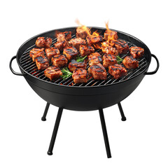 Grilling Juicy Meat on a Charcoal Barbecue Pit Isolated on transparent background