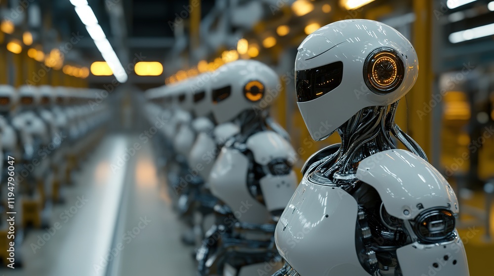 Poster robots working side-by-side with humans in an automotive production line.