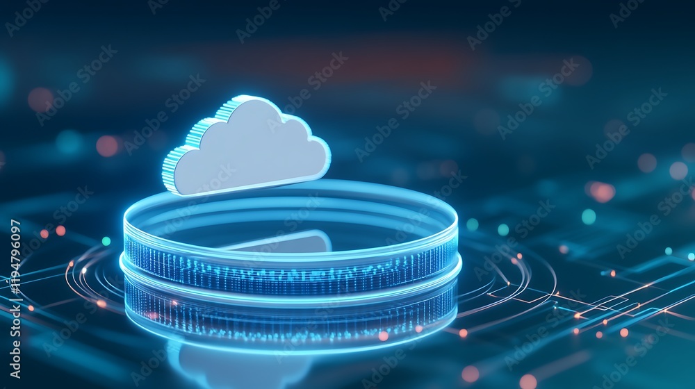 Poster abstract digital cloud storage concept with futuristic elements and data visualization technology