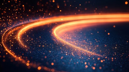 Obraz premium Glowing Orange Particles on Dark Background Creating Light Trails
