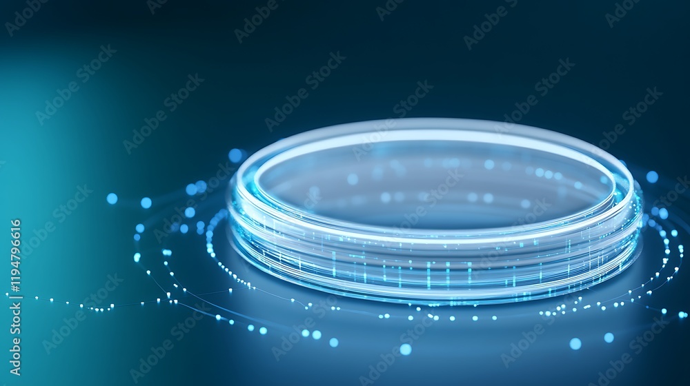 Poster abstract light ring with glowing particles floating in a digital space creating a modern tech aesthe