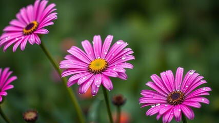 Obraz premium Delicate Magenta Daisies with Dew Drops