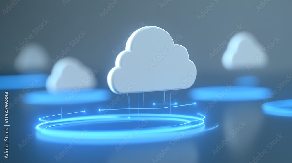 Poster abstract representation of cloud computing technology with glowing elements and modern design for di