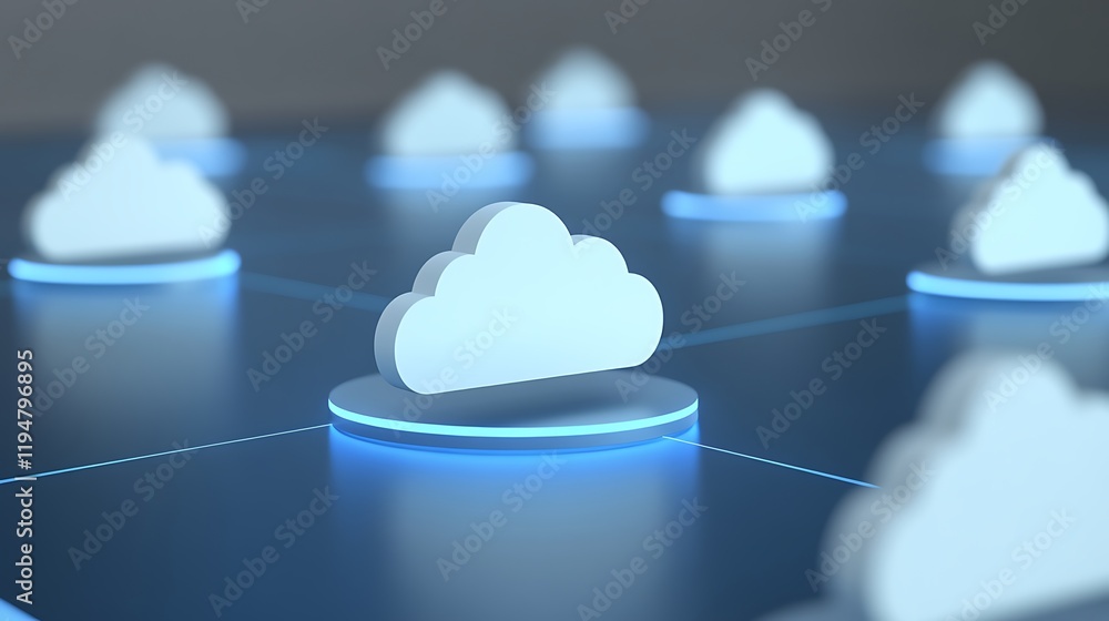 Poster abstract representation of cloud computing with 3d clouds and blue glow on digital background