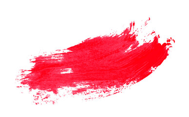 Hand drawn red brush stroke isolated on transparent background.