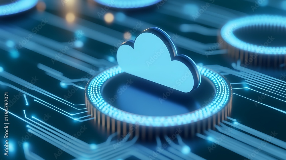 Poster abstract technology concept of cloud computing and digital data storage with glowing circuit pattern