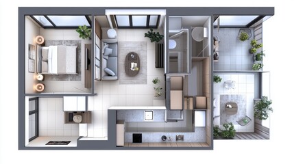 Stylish Modern Apartment Interior Layout with Open Living Spaces