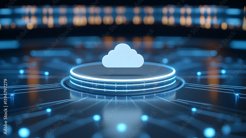 Aufkleber blue and white cloud symbol on digital circuit technology background for cloud computing concept