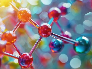 Colorful molecular structure with blurred background, showcasing scientific exploration and innovation
