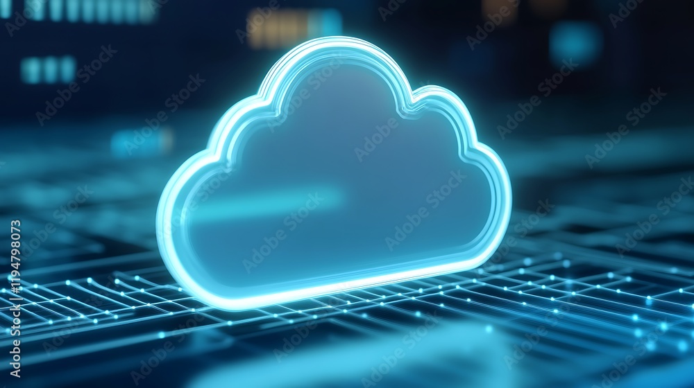 Poster blue neon cloud technology with digital circuit background for modern connectivity and data storage 