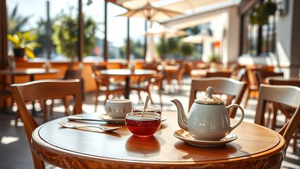 Empty Cafe Chairs, Summer Sunlight, Sunny Day, Restaurant Tableware
