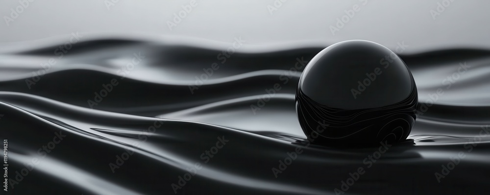 Aufkleber abstract sphere, black waves, minimalistic design, d rendering of a smooth sphere on flowing surface
