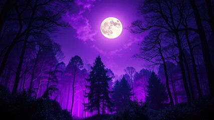 Enchanting Moonlight Forest - Purple Night Sky