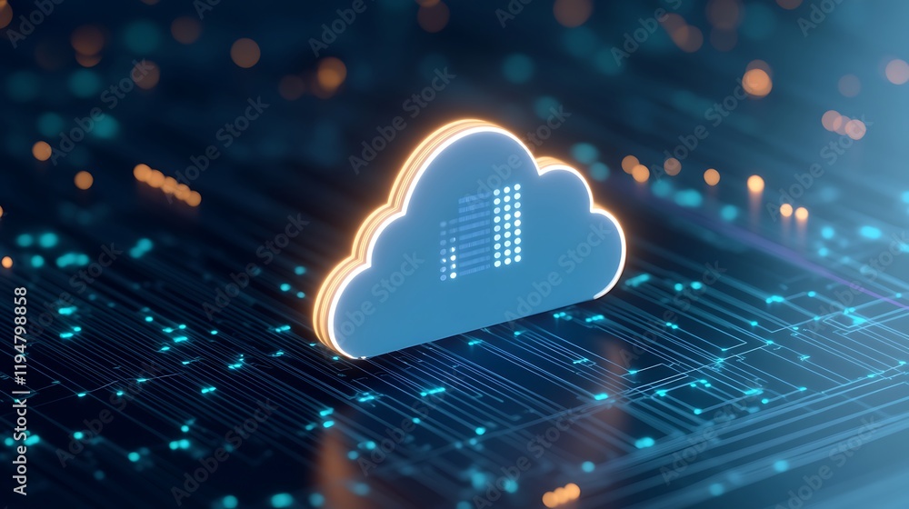 Poster cloud computing concept with abstract digital connections and futuristic circuit board design