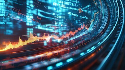 A conceptual image of a rollercoaster with financial symbols integrated into the design, representing the unpredictable nature of market fluctuations and economic risk. 