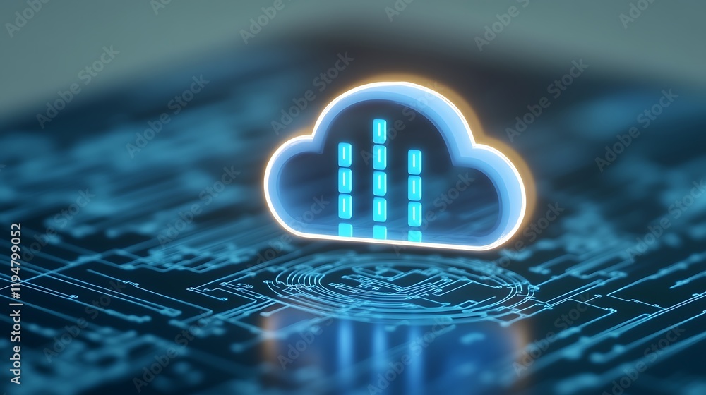 Poster cloud computing concept with data connections and digital circuitry on modern background