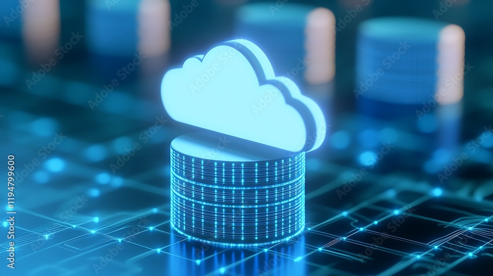 Poster cloud computing concept with digital data storage technology and cloud icon on futuristic background