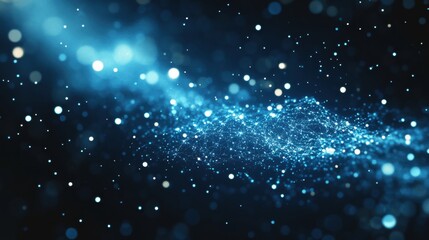 Abstract Blue and Teal Background with Glowing Particles and Light