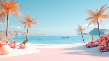 Tropical Beach Paradise with Vibrant Colors and Tranquil Waters