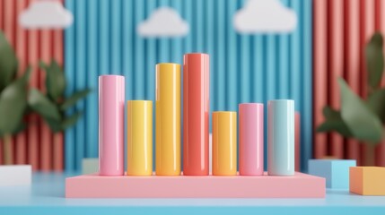 Obraz premium Colorful vertical bar graph displaying data insights creative studio 3d digital design bright environment eye-level view modern concept