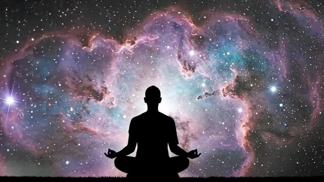 Silhouette of a Person Meditating in a Cosmic Setting