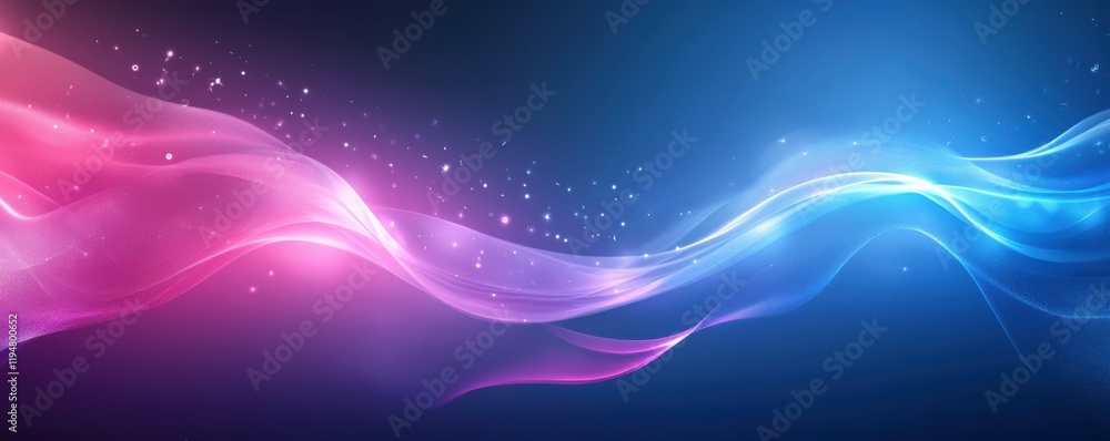 Poster abstract waves, digital background with blue and pink neon colors, smooth flowing shapes, glowing po