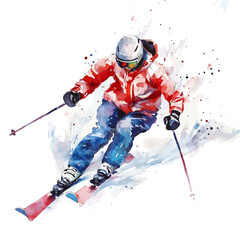 A watercolor drawing of skiing and snowboarding, isolated on a white background. Skiing and snowboarding vector.
