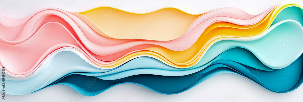 Poster abstract colorful wave pattern: a serene composition of pastel hues and fluid forms