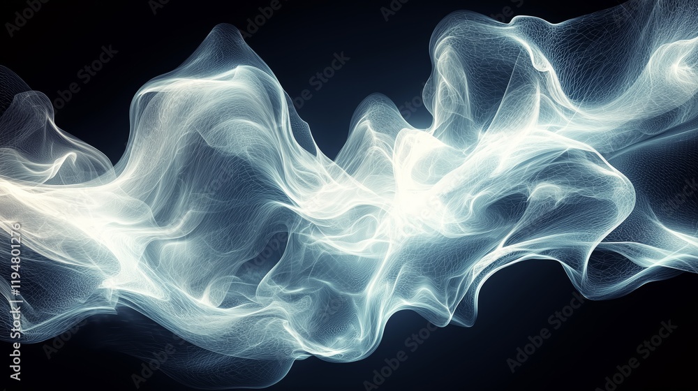 Poster ethereal light waves flowing in abstract composition on dark background
